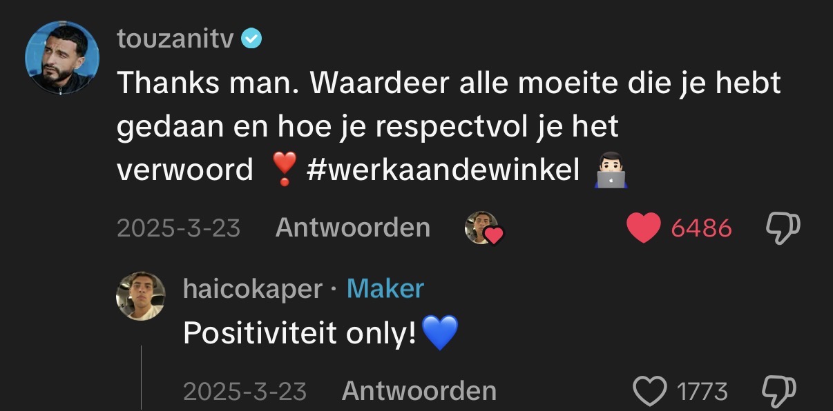 Reactie van Touzani op een website review